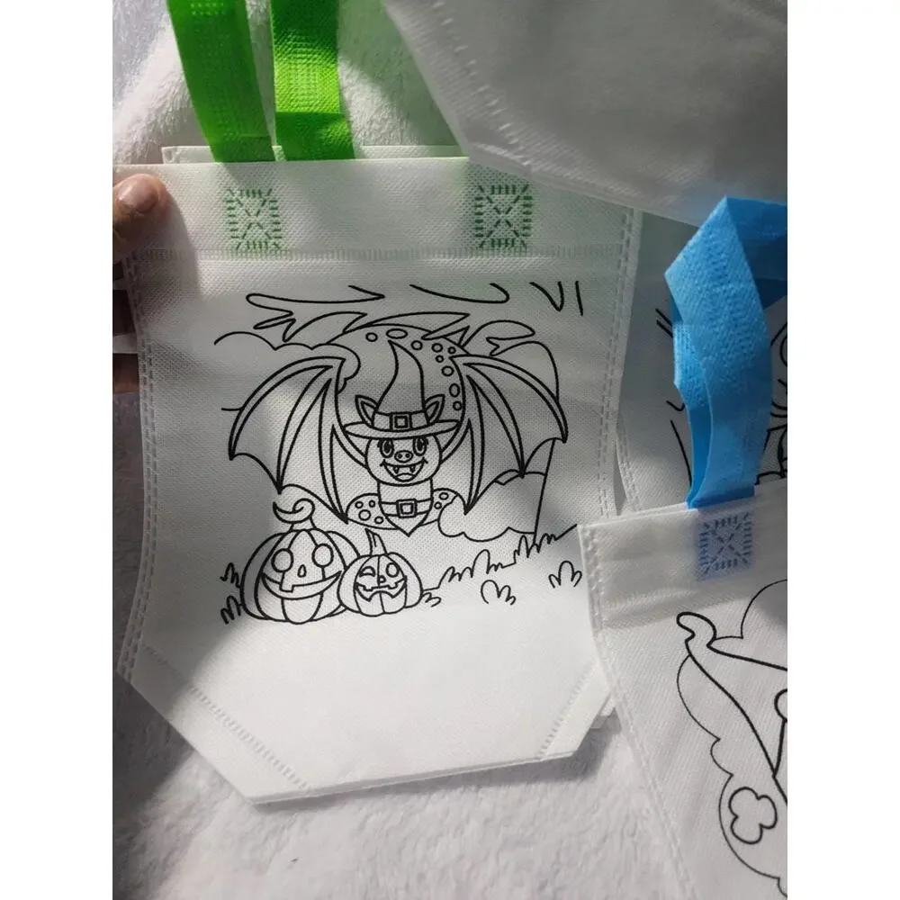 (14 pc) New Halloween Painting Tote Bags Coloring With Handle Candy Small 9.5
